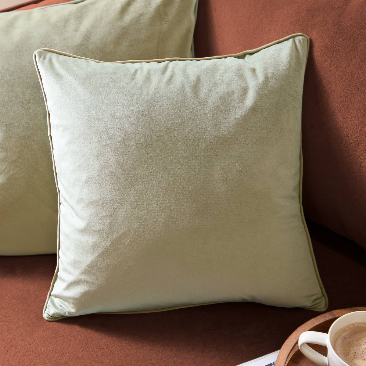 Meridian Velvet Cushion Green/Sage